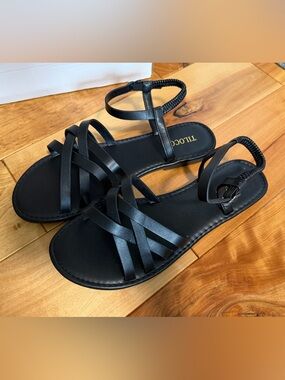 Tilocow Black Strappy Womens Sandals